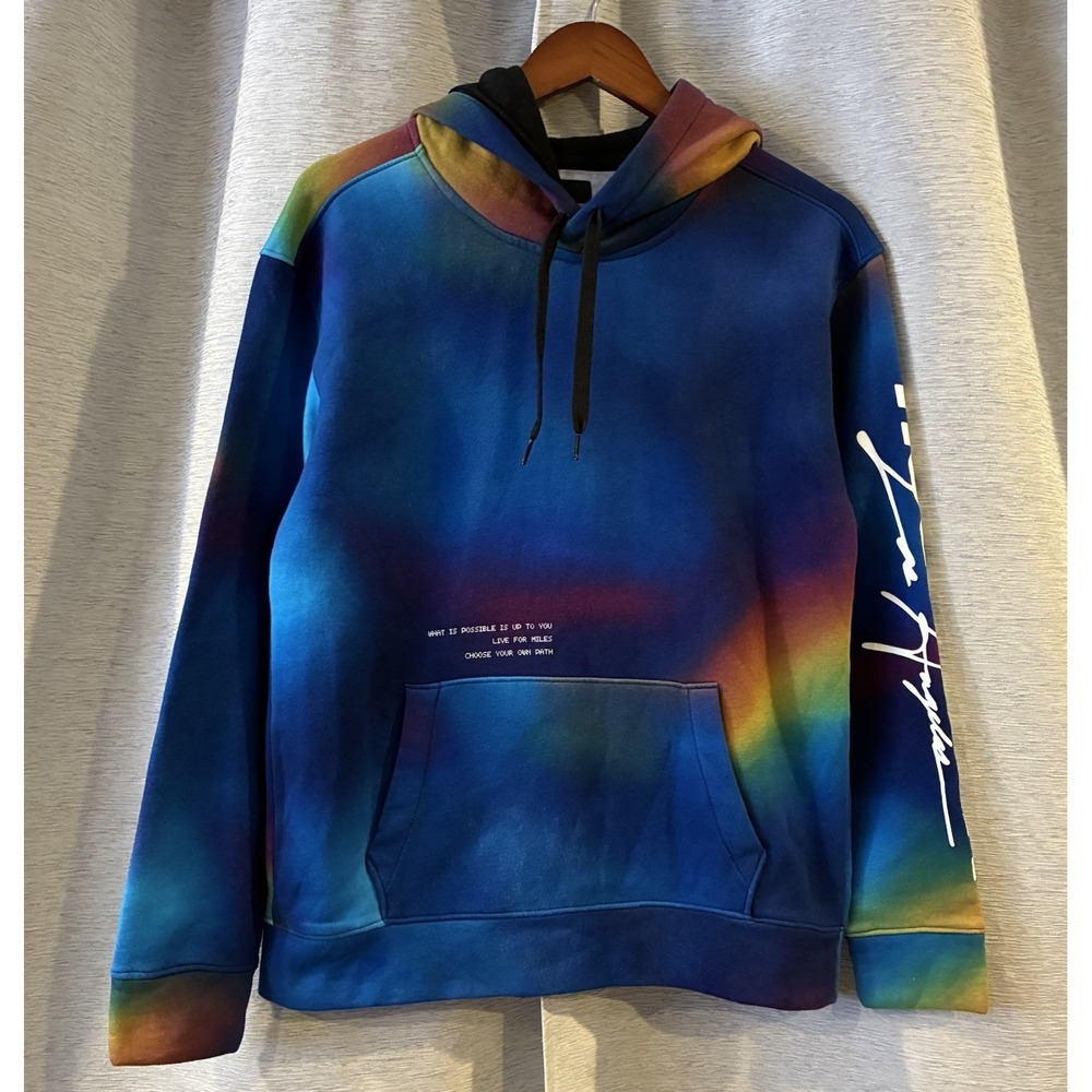 Mens Hollister Hoodie Blue Rainbow Tie Dye Pullover Logo Psychedelic Raver Small